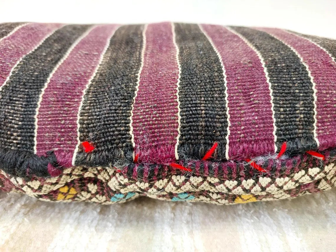 Moha | Vintage Moroccan Pillow - Handmade Cushion - Handwoven Rectangular Berber Pillow Case - Kilim Pillow - Bohemian Style MoroccanBazzArts