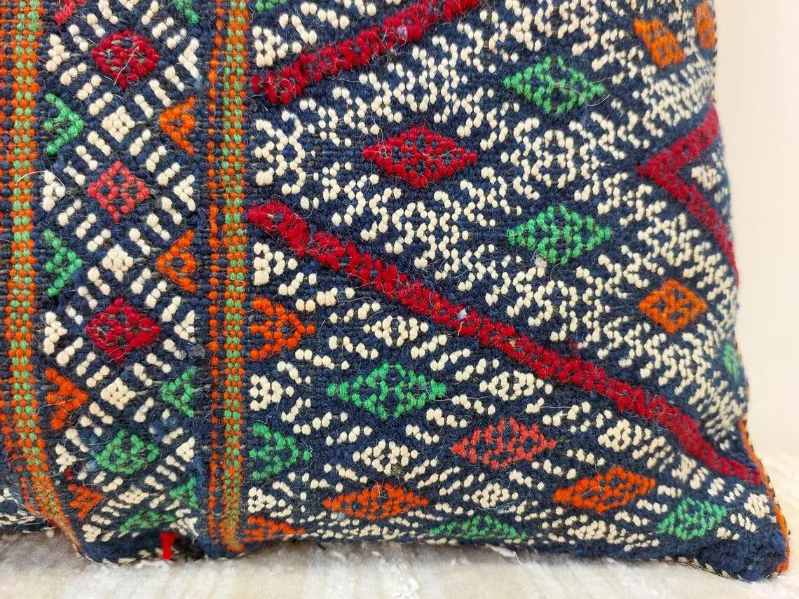 Blue Indigo Wool | Authentic Vintage Moroccan Pillow, Handmade With Love, Berber Pillow Case 1950s MoroccanBazzArts