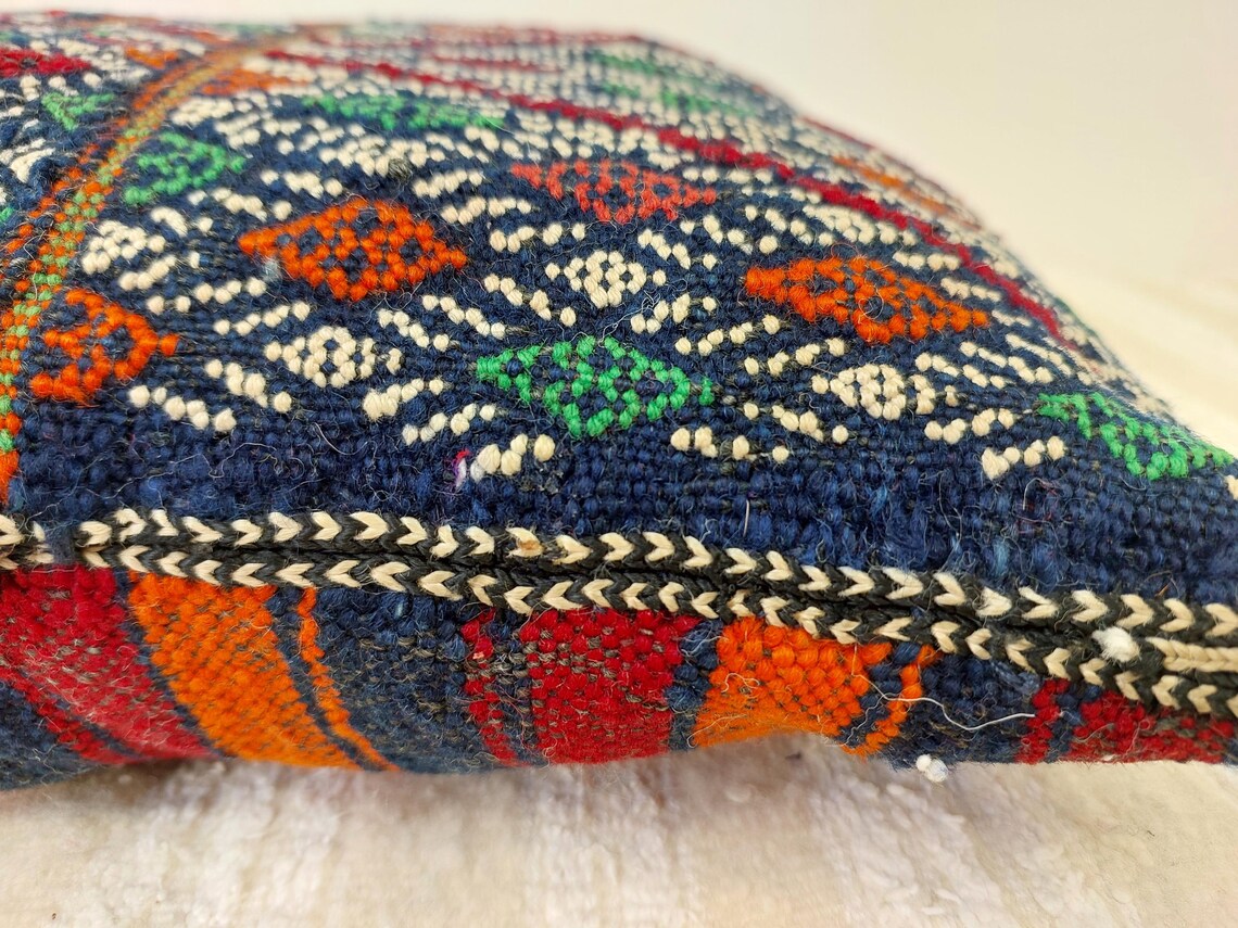 Blue Indigo Wool | Authentic Vintage Moroccan Pillow, Handmade With Love, Berber Pillow Case 1950s MoroccanBazzArts