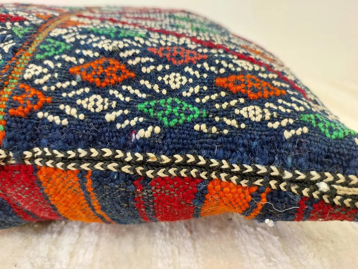 Blue Indigo Wool | Authentic Vintage Moroccan Pillow, Handmade With Love, Berber Pillow Case 1950s MoroccanBazzArts