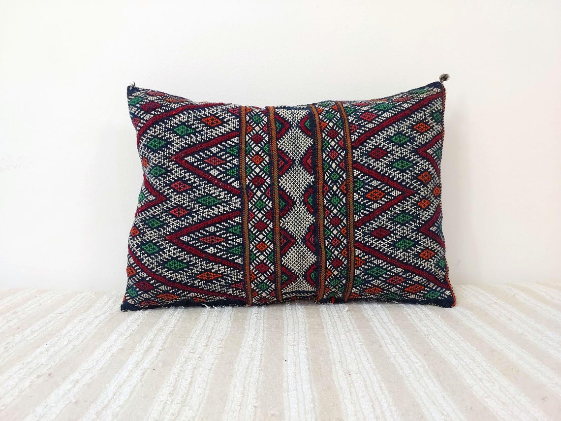Blue Indigo Wool | Authentic Vintage Moroccan Pillow, Handmade With Love, Berber Pillow Case 1950s MoroccanBazzArts