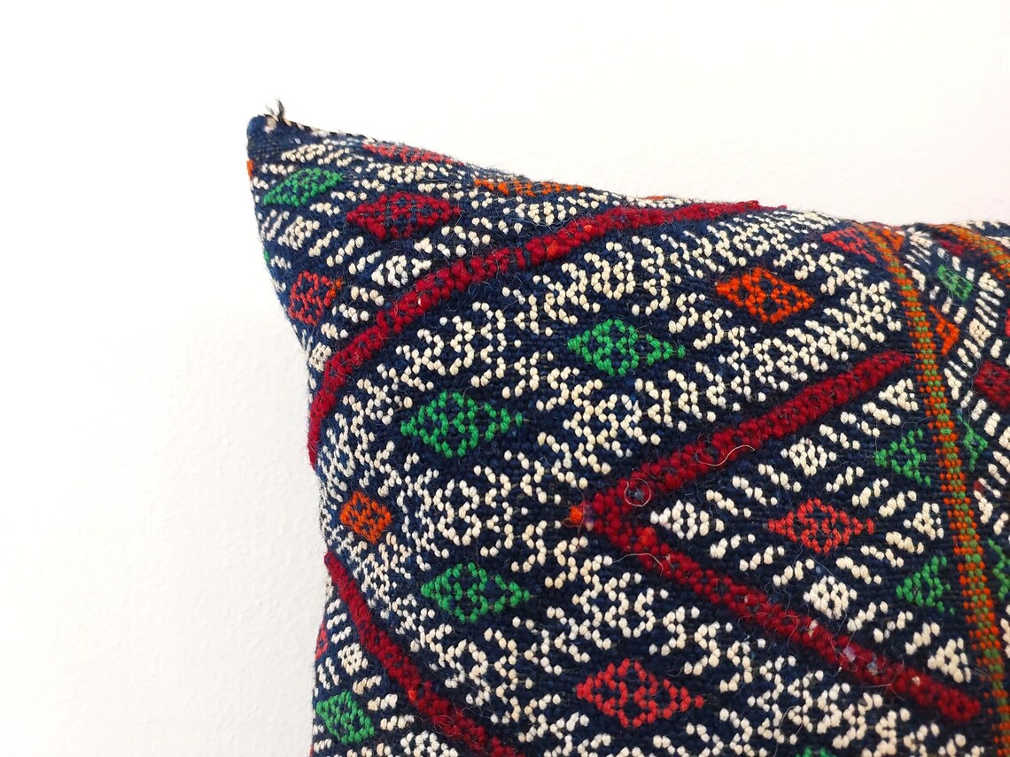 Blue Indigo Wool | Authentic Vintage Moroccan Pillow, Handmade With Love, Berber Pillow Case 1950s MoroccanBazzArts