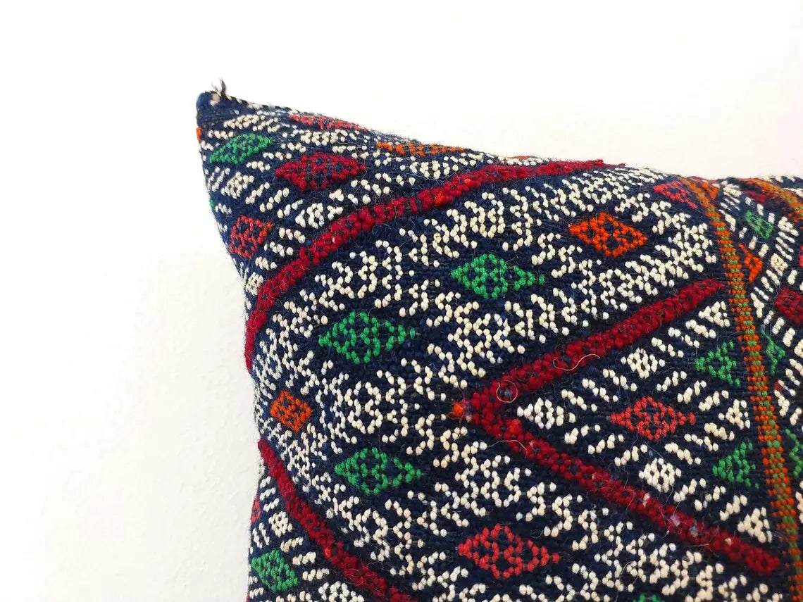 Blue Indigo Wool | Authentic Vintage Moroccan Pillow, Handmade With Love, Berber Pillow Case 1950s MoroccanBazzArts