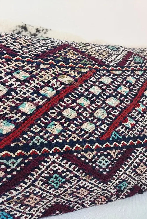 Unique Moroccan Kilim Lumbar Cushion 14x40 Inches - Vintage Berber Decorative Pillow MoroccanBazzArts