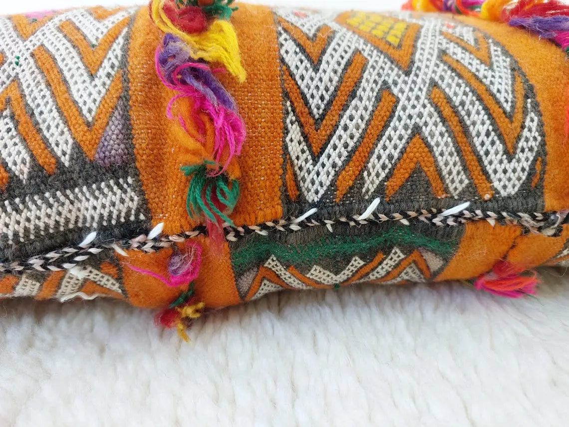 Authentic Vintage Moroccan Berber Lumbar Pillow - Handmade Bohemian Double-sided Cushion Cover 13x21 MoroccanBazzArts