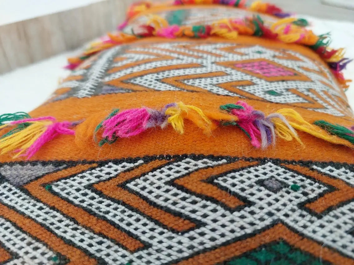Authentic Vintage Moroccan Berber Lumbar Pillow - Handmade Bohemian Double-sided Cushion Cover 13x21 MoroccanBazzArts