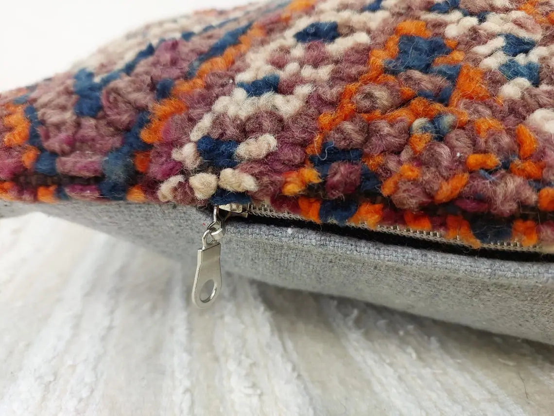 Indigo Beni Mguild Pillow, Decorated Wool Pillow, Moroccan Pillow, 24x16 Inches MoroccanBazzArts
