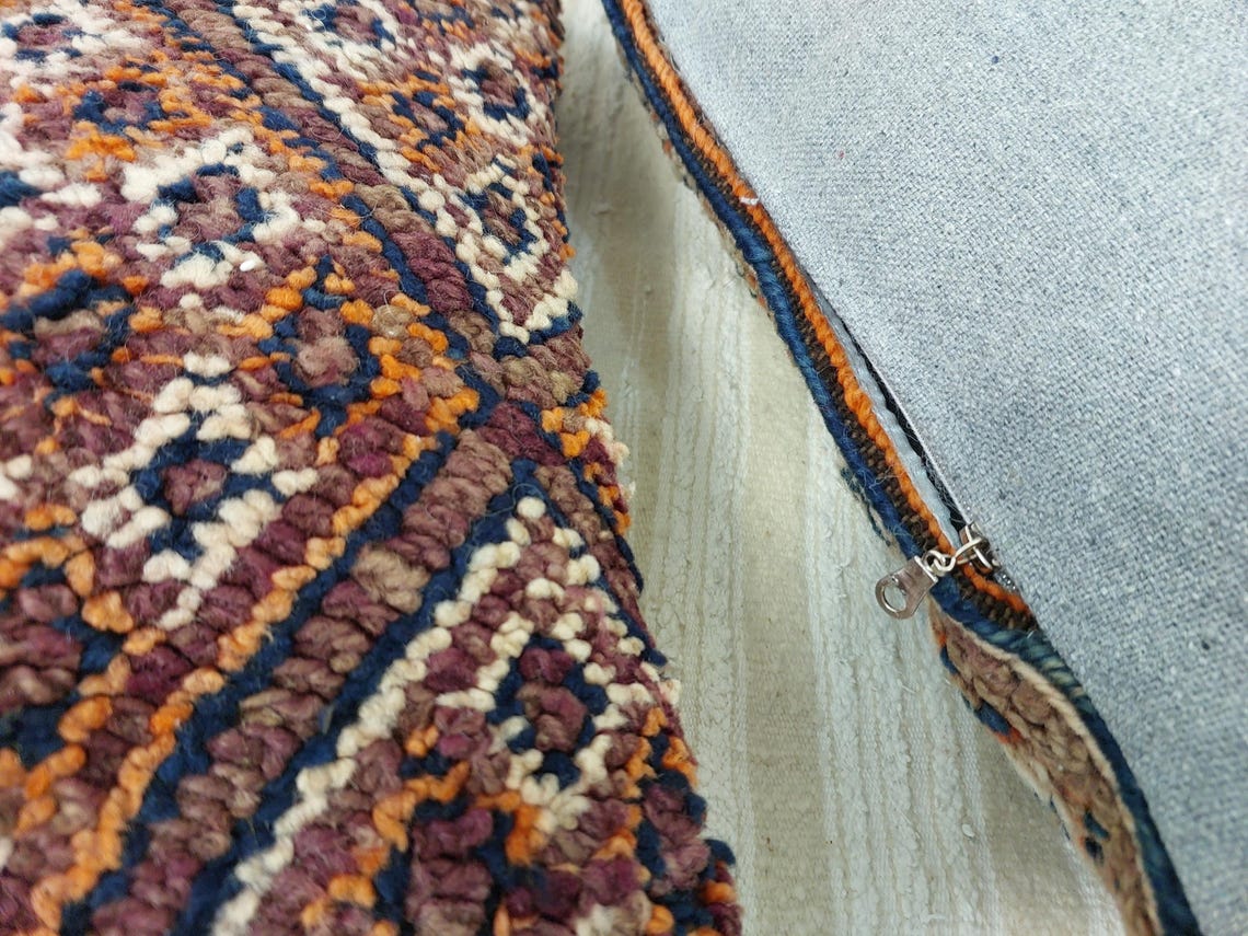 Indigo Beni Mguild Pillow, Decorated Wool Pillow, Moroccan Pillow, 24x16 Inches MoroccanBazzArts