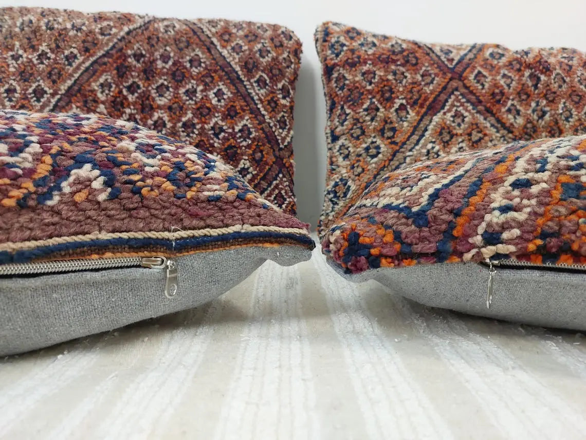 Indigo Beni Mguild Pillow, Decorated Wool Pillow, Moroccan Pillow, 24x16 Inches MoroccanBazzArts