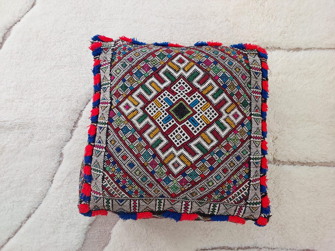 Authentic Handmade Berber Bridal Suitcase - Vintage Moroccan Kilim Pouf Ottoman Floor Cushion MoroccanBazzArts