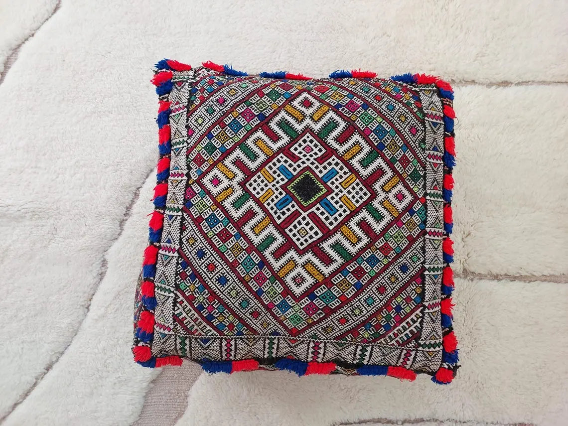 Authentic Handmade Berber Bridal Suitcase - Vintage Moroccan Kilim Pouf Ottoman Floor Cushion MoroccanBazzArts