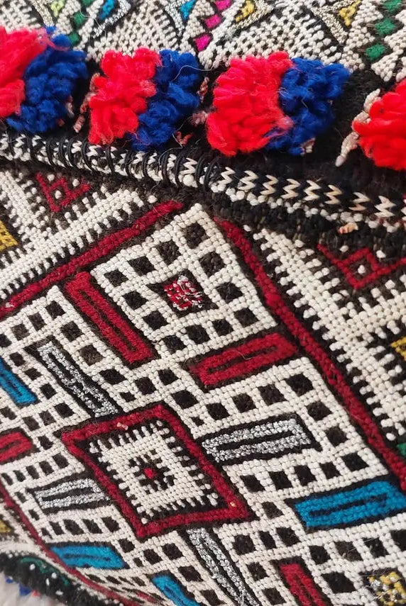 Authentic Handmade Berber Bridal Suitcase - Vintage Moroccan Kilim Pouf Ottoman Floor Cushion MoroccanBazzArts