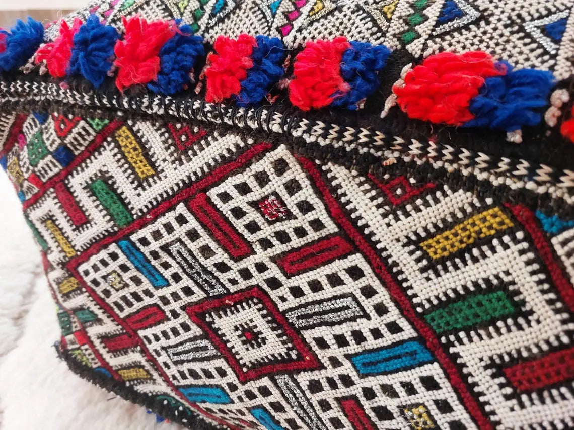 Authentic Handmade Berber Bridal Suitcase - Vintage Moroccan Kilim Pouf Ottoman Floor Cushion MoroccanBazzArts