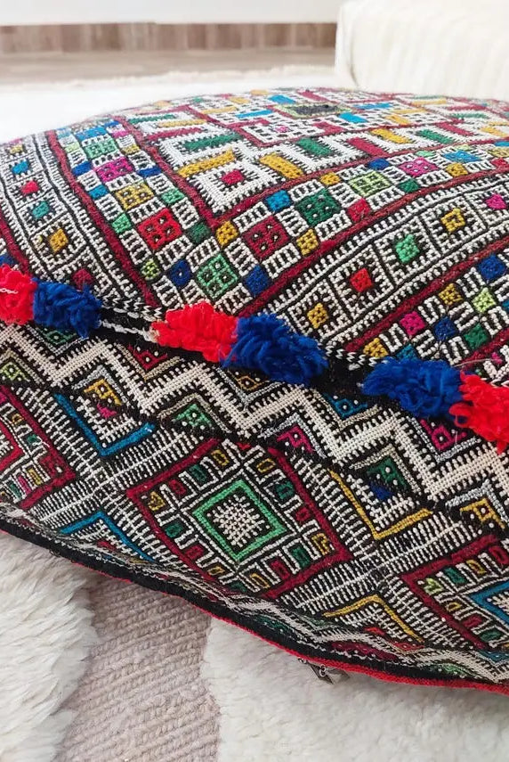 Authentic Handmade Berber Bridal Suitcase - Vintage Moroccan Kilim Pouf Ottoman Floor Cushion MoroccanBazzArts