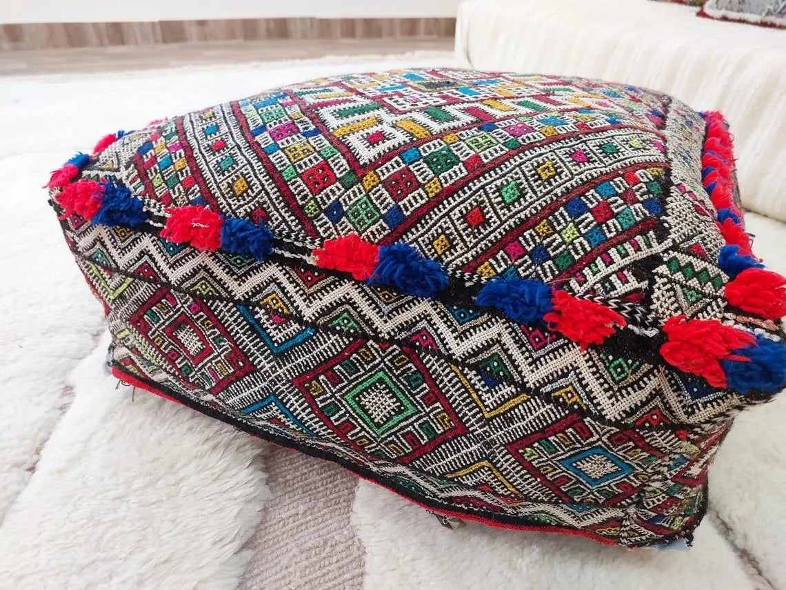 Authentic Handmade Berber Bridal Suitcase - Vintage Moroccan Kilim Pouf Ottoman Floor Cushion MoroccanBazzArts