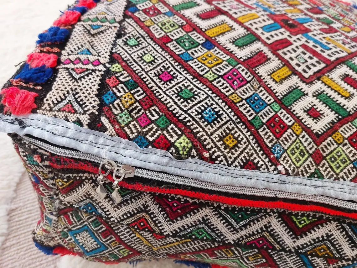 Authentic Handmade Berber Bridal Suitcase - Vintage Moroccan Kilim Pouf Ottoman Floor Cushion MoroccanBazzArts