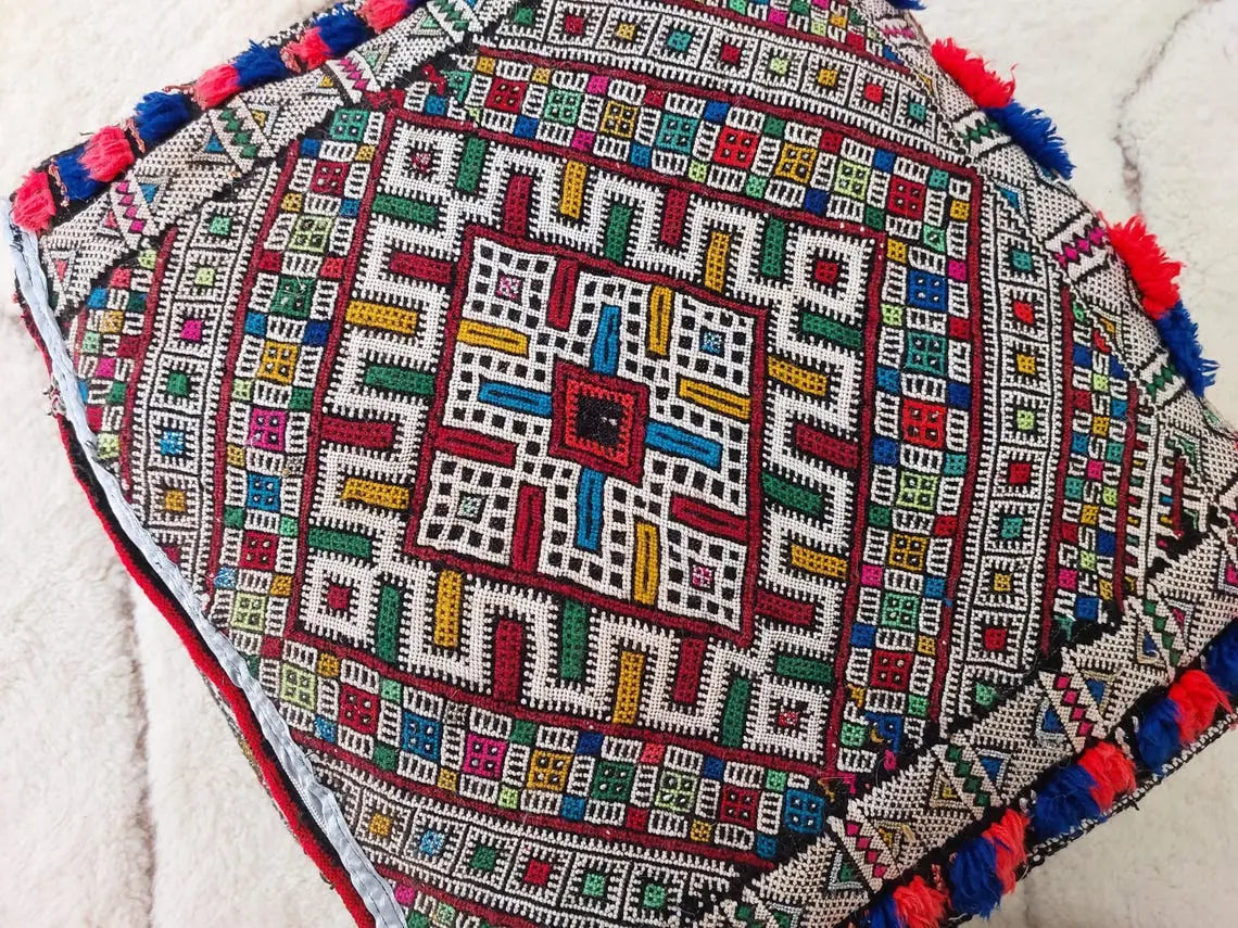 Authentic Handmade Berber Bridal Suitcase - Vintage Moroccan Kilim Pouf Ottoman Floor Cushion MoroccanBazzArts