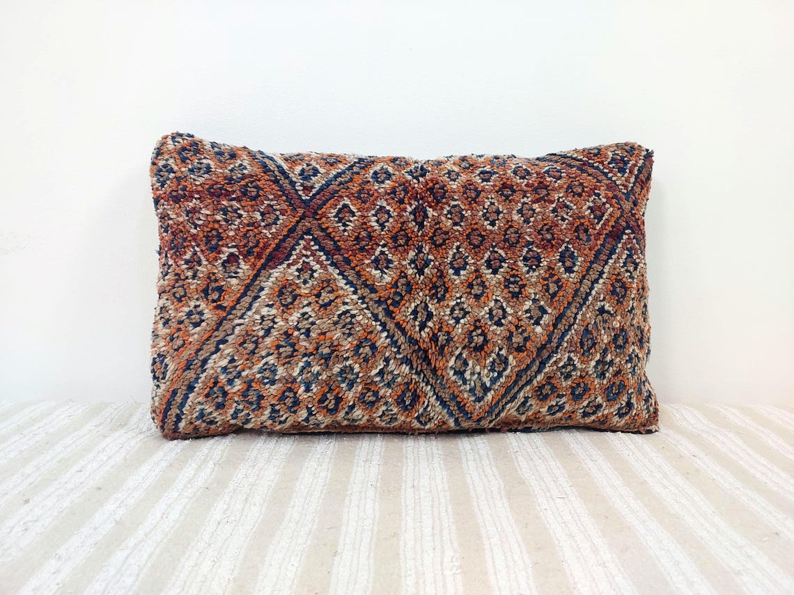 Indigo Beni Mguild Pillow, Decorated Wool Pillow, Moroccan Pillow, 24x16 Inches MoroccanBazzArts