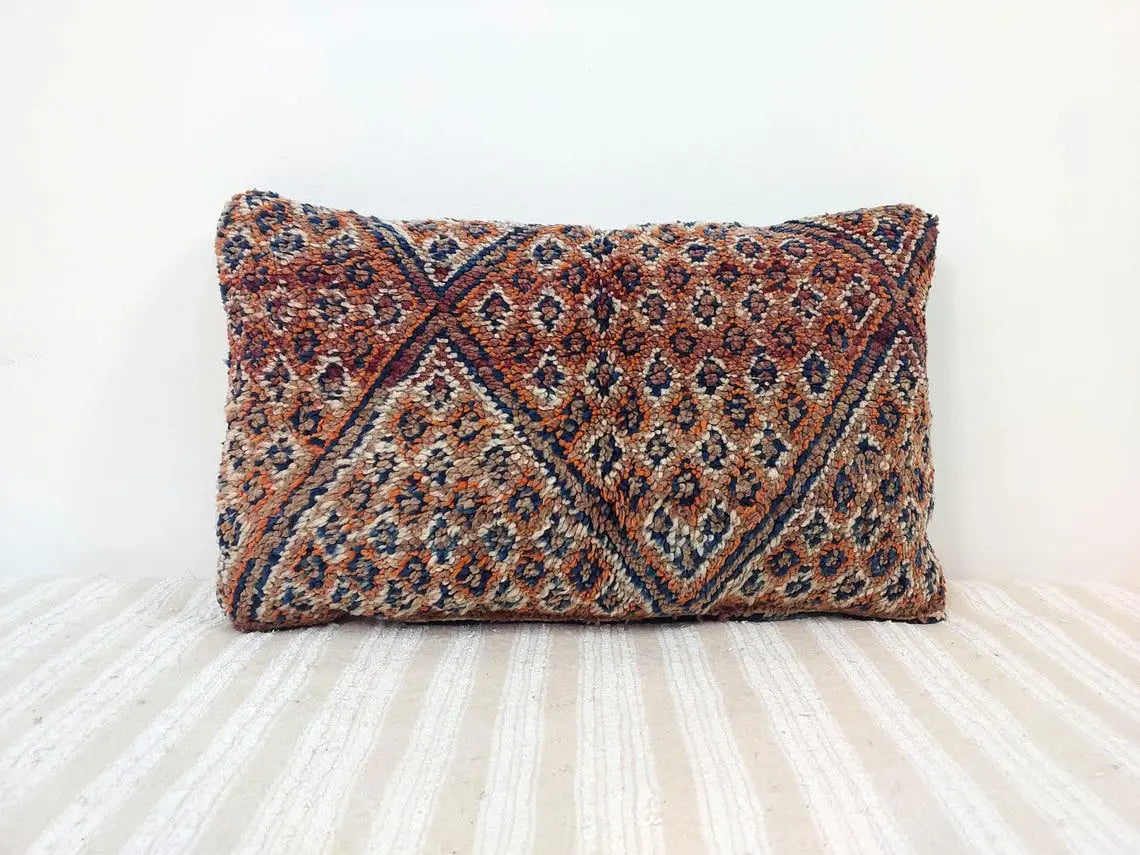 Indigo Beni Mguild Pillow, Decorated Wool Pillow, Moroccan Pillow, 24x16 Inches MoroccanBazzArts