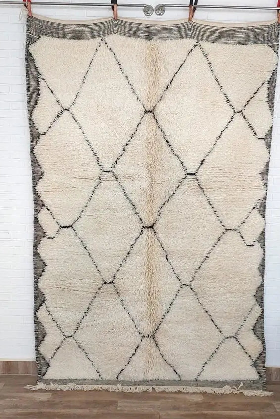 White Berber Wool Rug - Handmade Moroccan Beni Ourain Carpet 5.4x8.2ft Area Rug MoroccanBazzArts