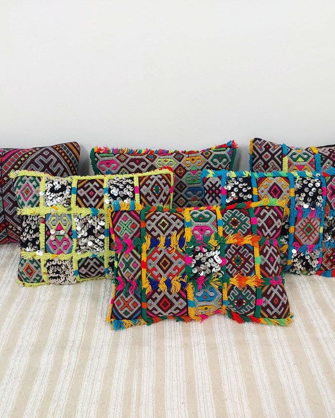 Set Of Six Multicolor Vintage Moroccan Pillows - Handmade Berber Cushions - Kilim Pillows - Decorative Pillows Case. MoroccanBazzArts