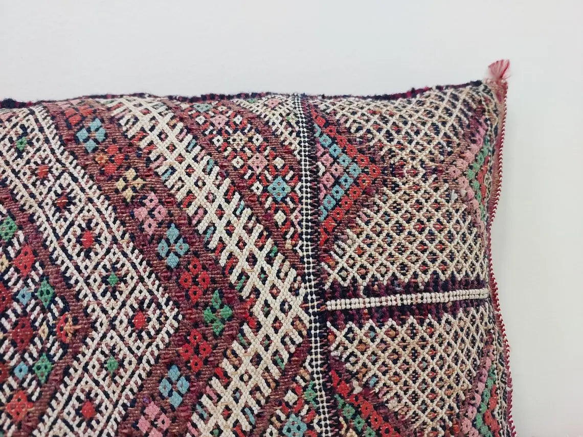 Unique And Authentic Lumbar Berber Pillow From Beni Sadden Tribe, Indigo Wool. MoroccanBazzArts