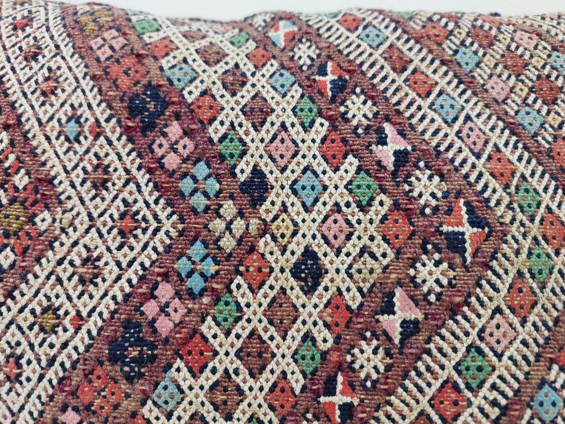 Unique And Authentic Lumbar Berber Pillow From Beni Sadden Tribe, Indigo Wool. MoroccanBazzArts