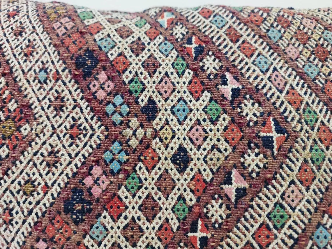 Unique And Authentic Lumbar Berber Pillow From Beni Sadden Tribe, Indigo Wool. MoroccanBazzArts