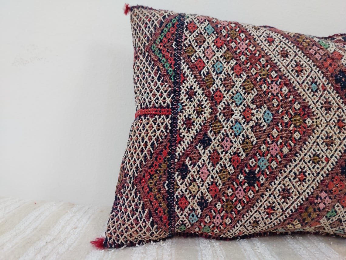 Unique And Authentic Lumbar Berber Pillow From Beni Sadden Tribe, Indigo Wool. MoroccanBazzArts