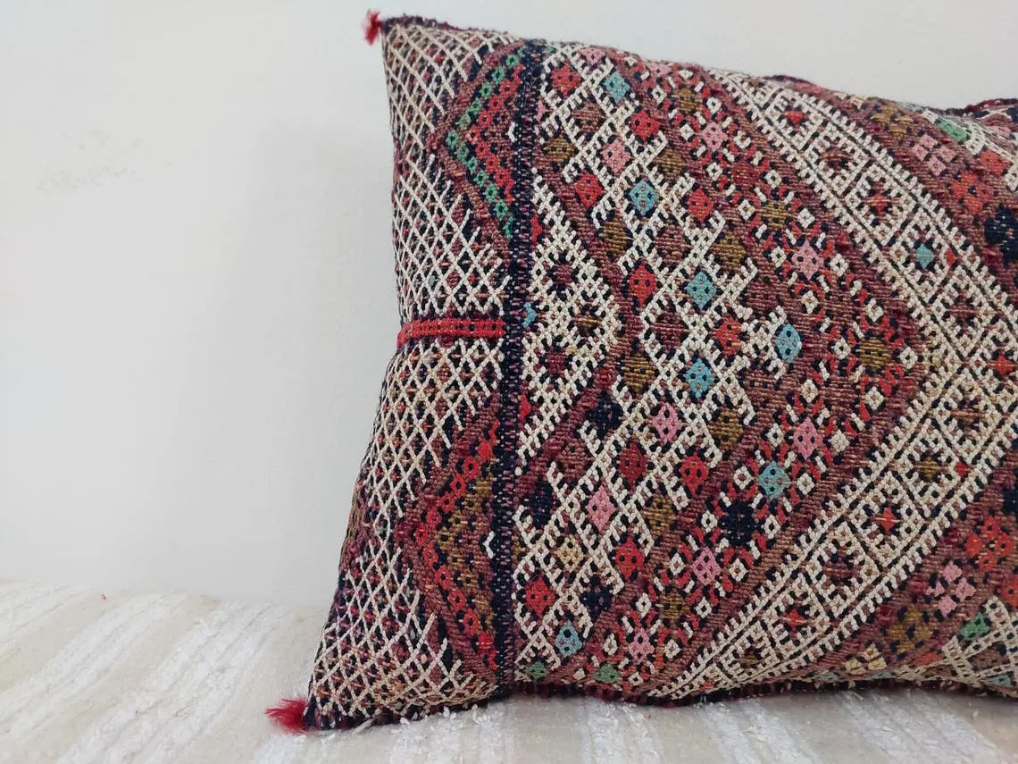 Unique And Authentic Lumbar Berber Pillow From Beni Sadden Tribe, Indigo Wool. MoroccanBazzArts