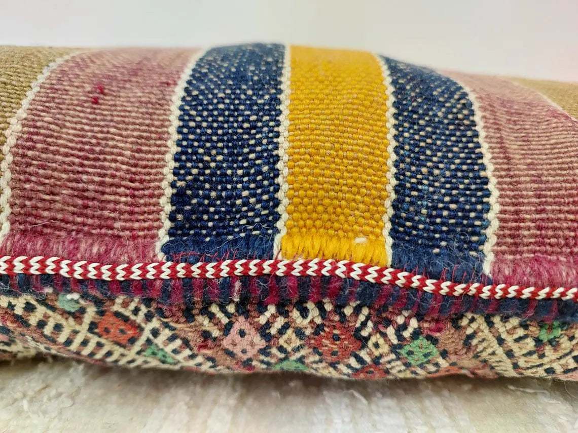 Unique And Authentic Lumbar Berber Pillow From Beni Sadden Tribe, Indigo Wool. MoroccanBazzArts