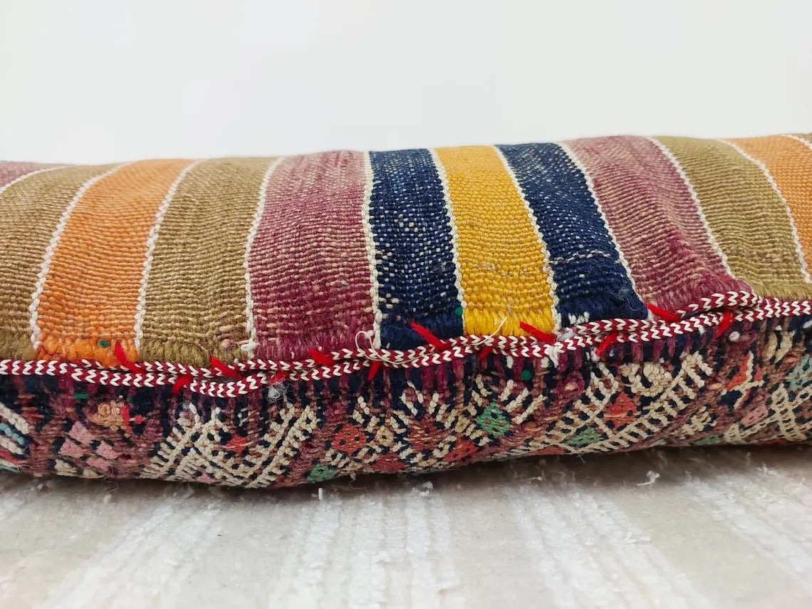 Unique And Authentic Lumbar Berber Pillow From Beni Sadden Tribe, Indigo Wool. MoroccanBazzArts