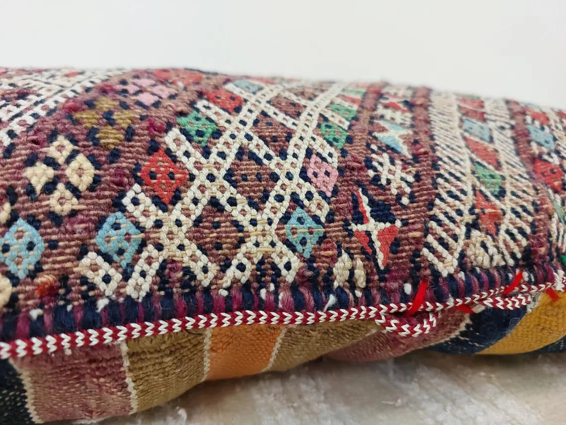 Unique And Authentic Lumbar Berber Pillow From Beni Sadden Tribe, Indigo Wool. MoroccanBazzArts