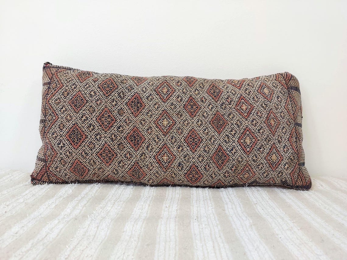 Authentic Vintage Zayan Pillow | Moroccan Pillow, Handmade Rectangular Cushion, Berber Pillow Case 1950s MoroccanBazzArts