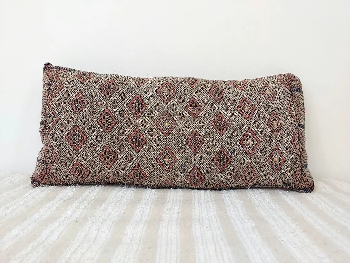 Authentic Vintage Zayan Pillow | Moroccan Pillow, Handmade Rectangular Cushion, Berber Pillow Case 1950s MoroccanBazzArts