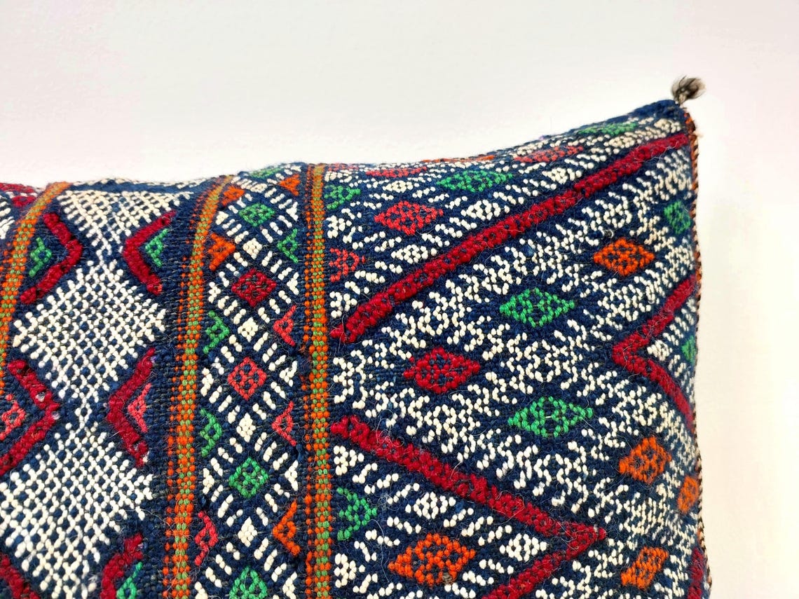 Blue Indigo Wool | Authentic Vintage Moroccan Pillow, Handmade With Love, Berber Pillow Case 1950s MoroccanBazzArts