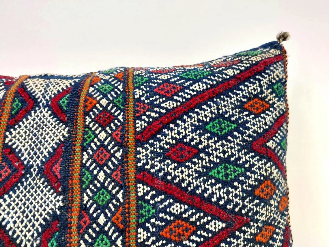 Blue Indigo Wool | Authentic Vintage Moroccan Pillow, Handmade With Love, Berber Pillow Case 1950s MoroccanBazzArts