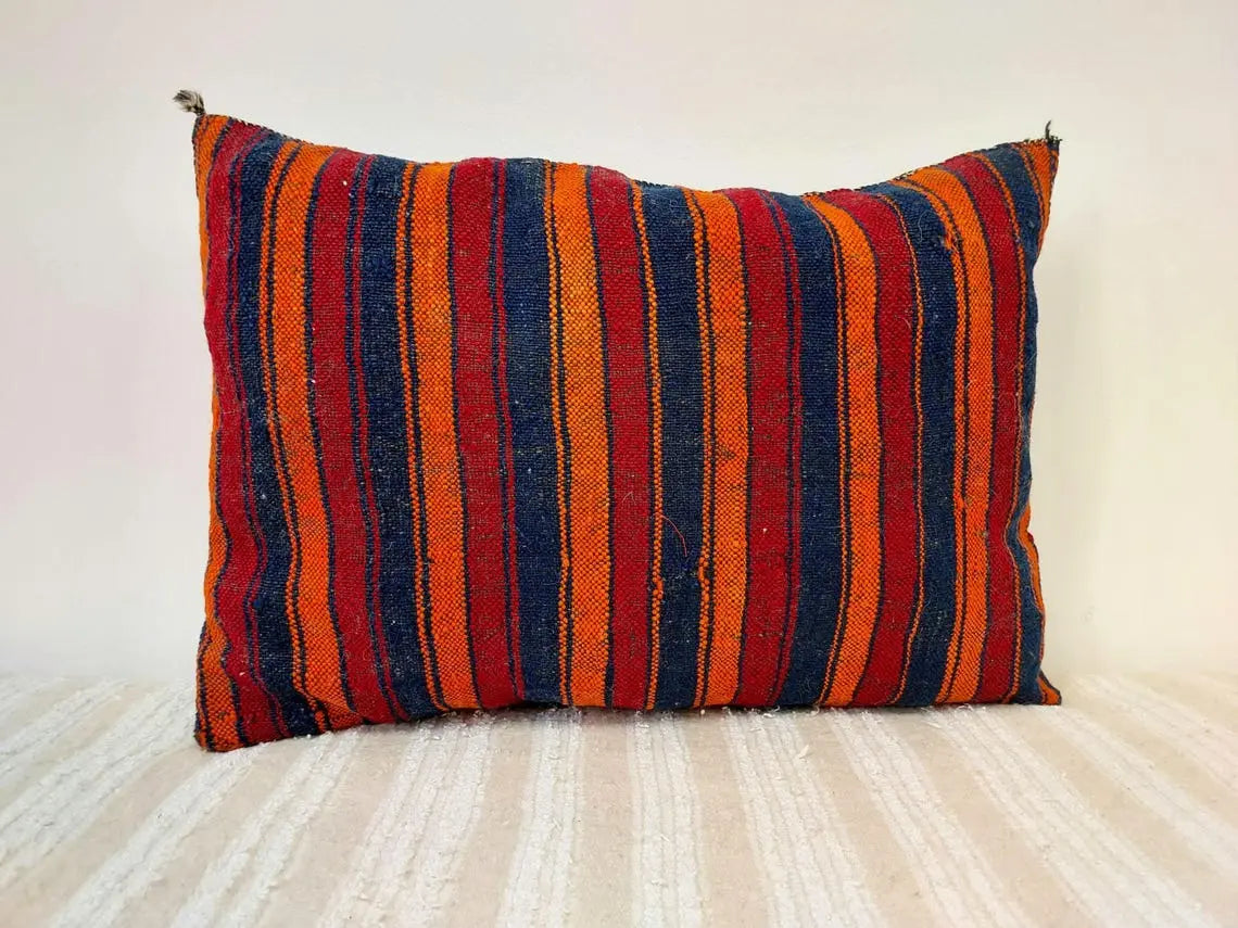 Blue Indigo Wool | Authentic Vintage Moroccan Pillow, Handmade With Love, Berber Pillow Case 1950s MoroccanBazzArts