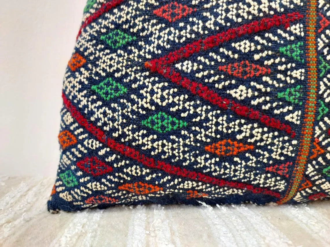 Blue Indigo Wool | Authentic Vintage Moroccan Pillow, Handmade With Love, Berber Pillow Case 1950s MoroccanBazzArts