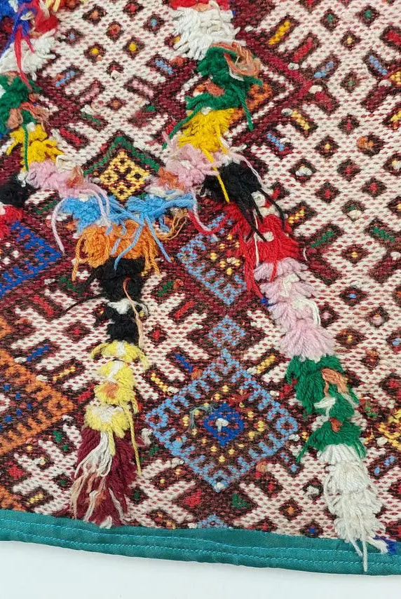 Vintage Berber Handwoven Wool Wall Art: Colorful Rectangular Hanging Pillow With Tribal Amazigh Symbols MoroccanBazzArts