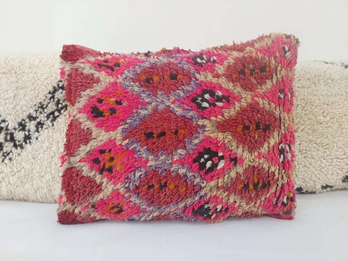 Authentic Handmade Berber Wool Pillow From Aït Bou Ichaouen | Vintage Moroccan Double-sided Cushion MoroccanBazzArts