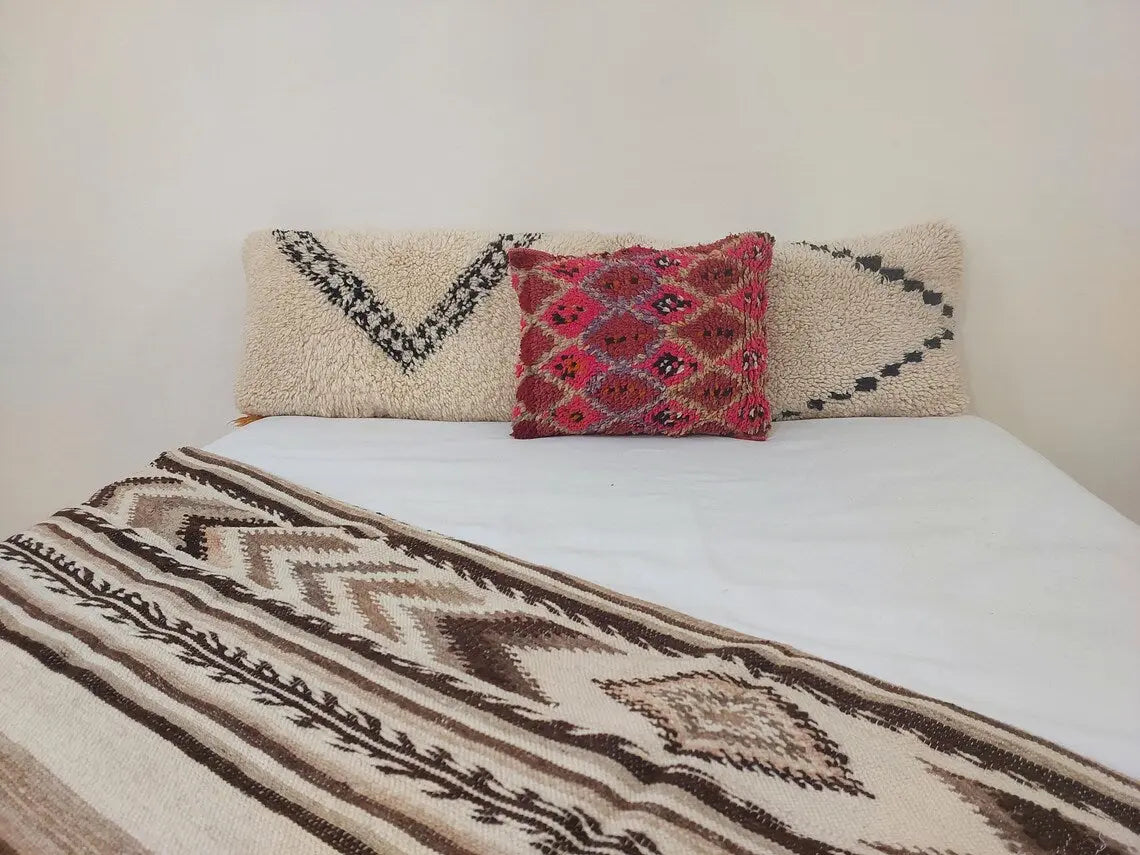 Authentic Handmade Berber Wool Pillow From Aït Bou Ichaouen | Vintage Moroccan Double-sided Cushion MoroccanBazzArts