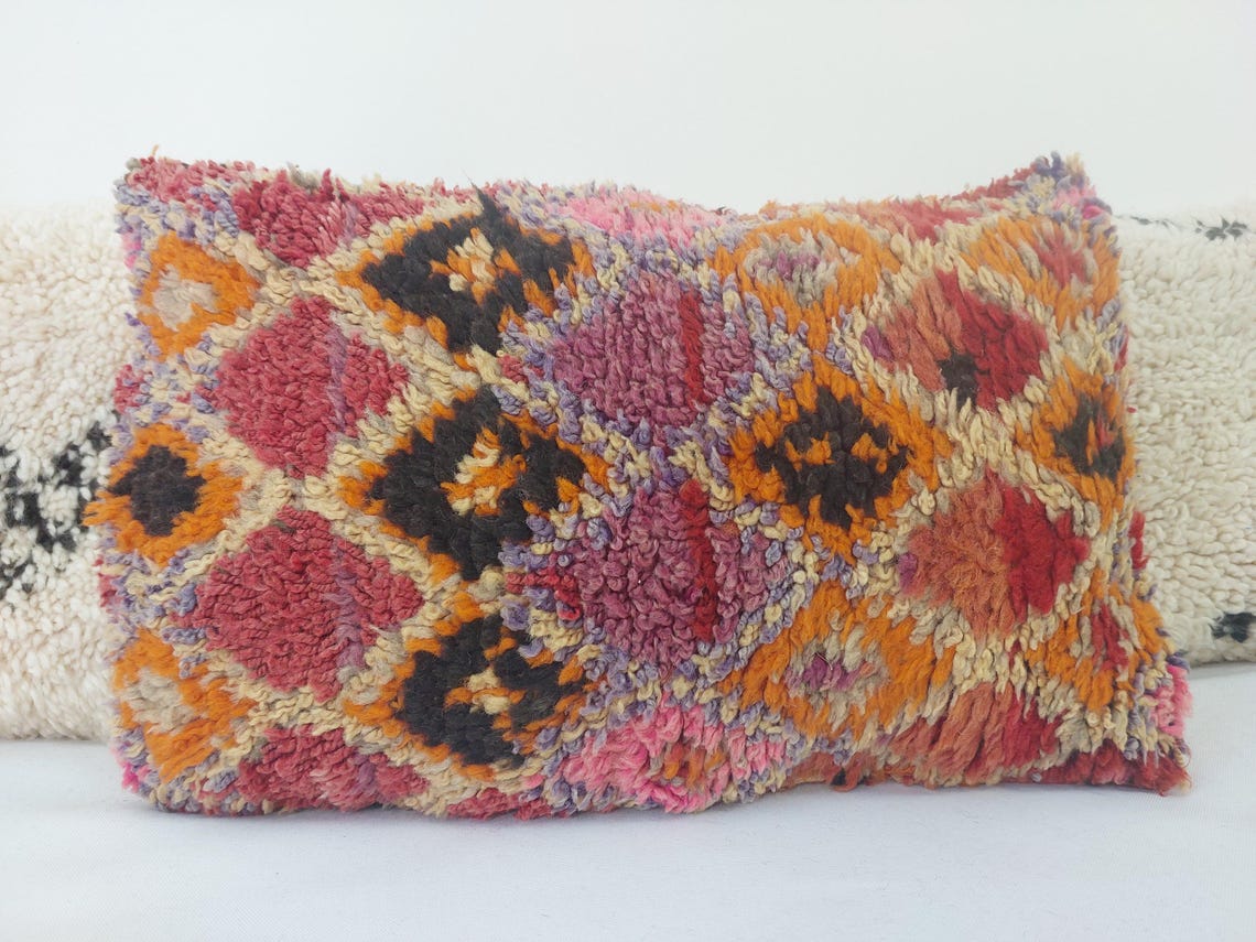 Authentic Handmade Berber Wool Pillow From Aït Bou Ichaouen | Vintage Moroccan Double-sided Cushion MoroccanBazzArts