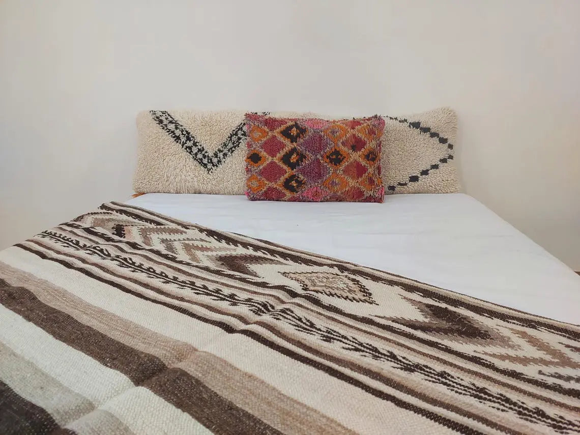 Authentic Handmade Berber Wool Pillow From Aït Bou Ichaouen | Vintage Moroccan Double-sided Cushion MoroccanBazzArts