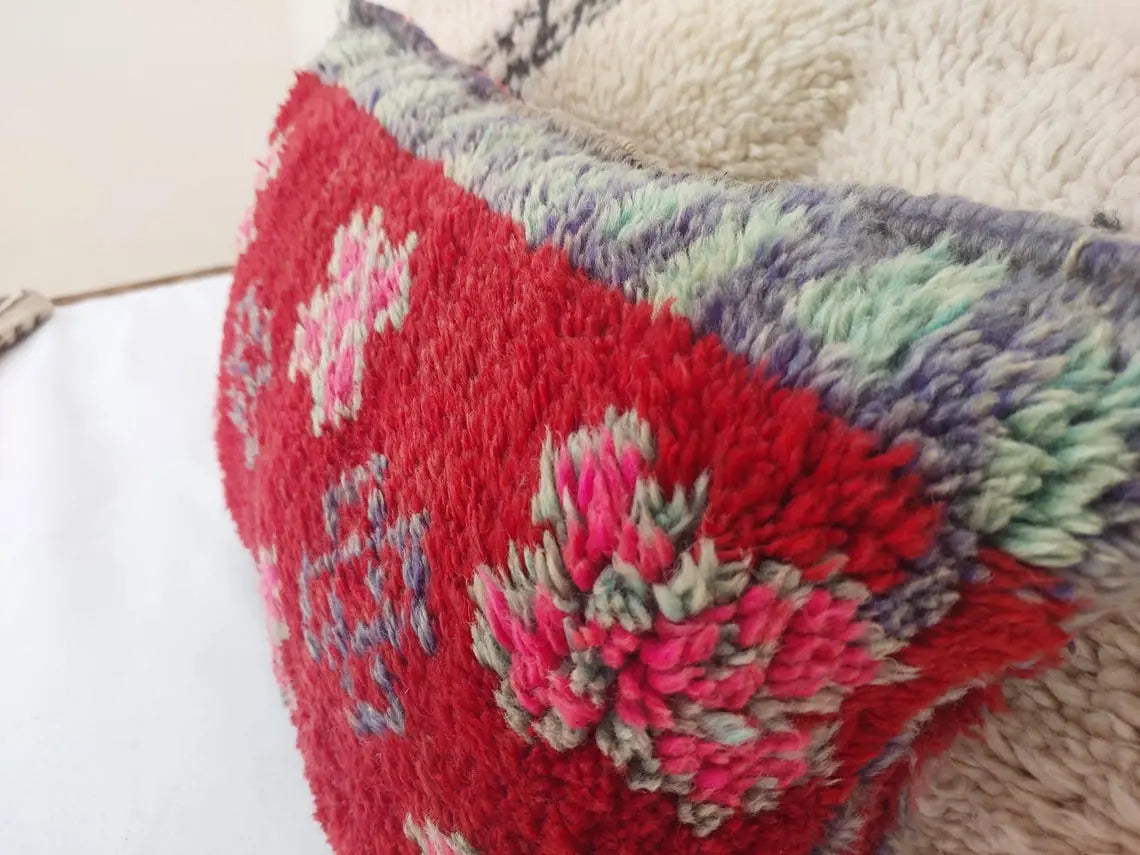 Authentic Handmade Berber Wool Pillow From Aït Bou Ichaouen | Vintage Moroccan Double-sided Cushion MoroccanBazzArts