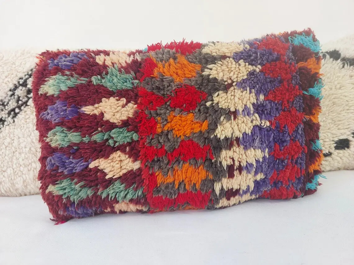 Authentic Handmade Berber Wool Pillow From Aït Bou Ichaouen | Vintage Moroccan Double-sided Cushion MoroccanBazzArts