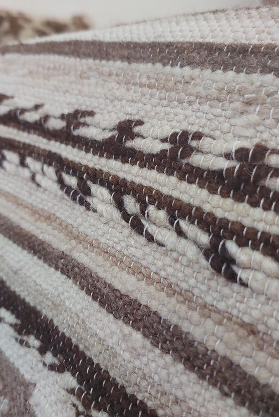 Luxurious Handloomed Beni Ourain Wool Blanket with Pom Poms - Natural Undyed Moroccan Throw MoroccanBazzArts
