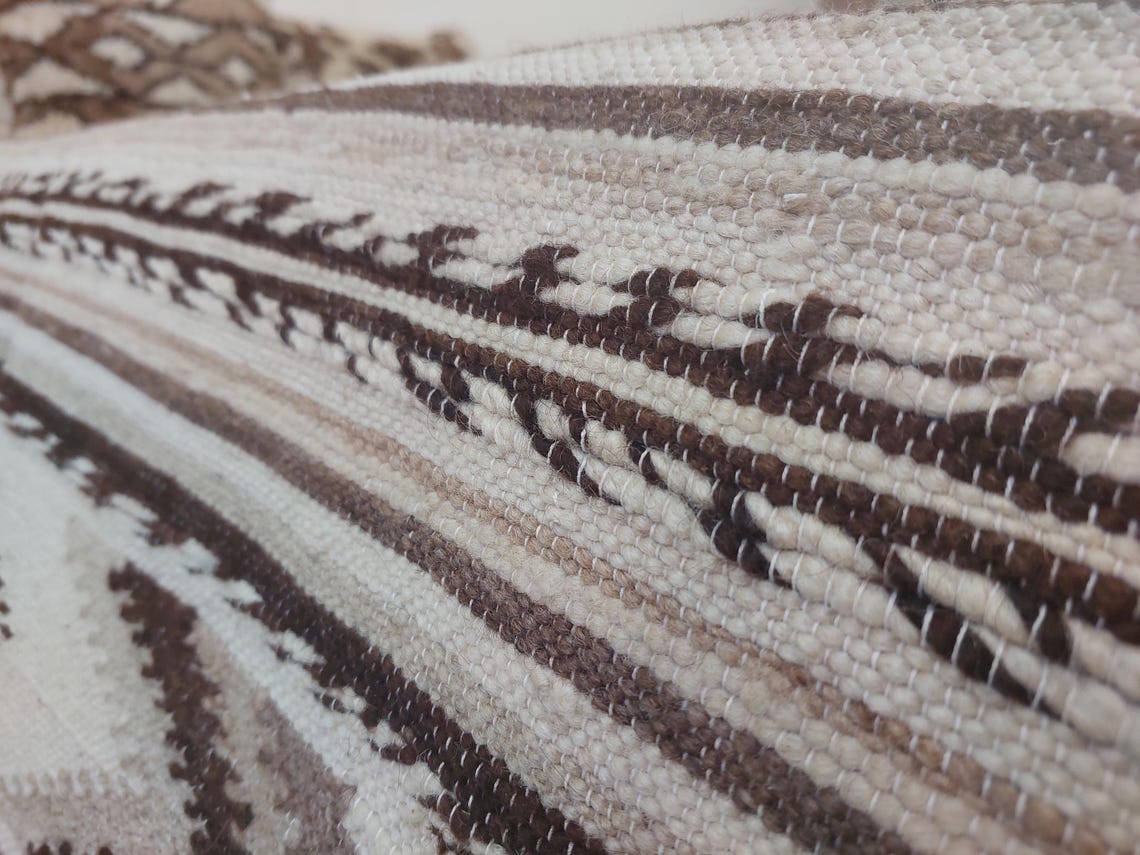 Luxurious Handloomed Beni Ourain Wool Blanket with Pom Poms - Natural Undyed Moroccan Throw MoroccanBazzArts