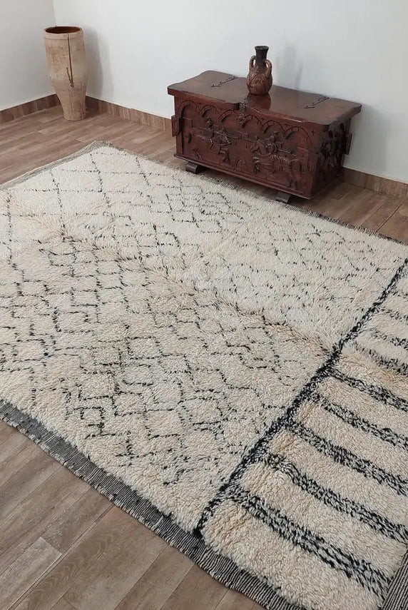 Authentic Beni Ourain Handmade Ivory Moroccan Rug - Soft 6.11x10ft Living Room Rug MoroccanBazzArts