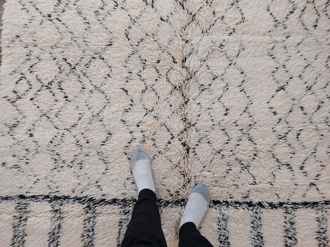 Authentic Beni Ourain Handmade Ivory Moroccan Rug - Soft 6.11x10ft Living Room Rug MoroccanBazzArts